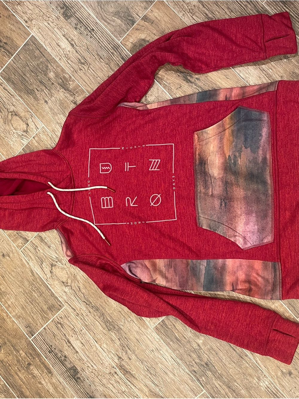 Burton Red Hooded Crewneck Sweatshirt with Multicolor Pocket